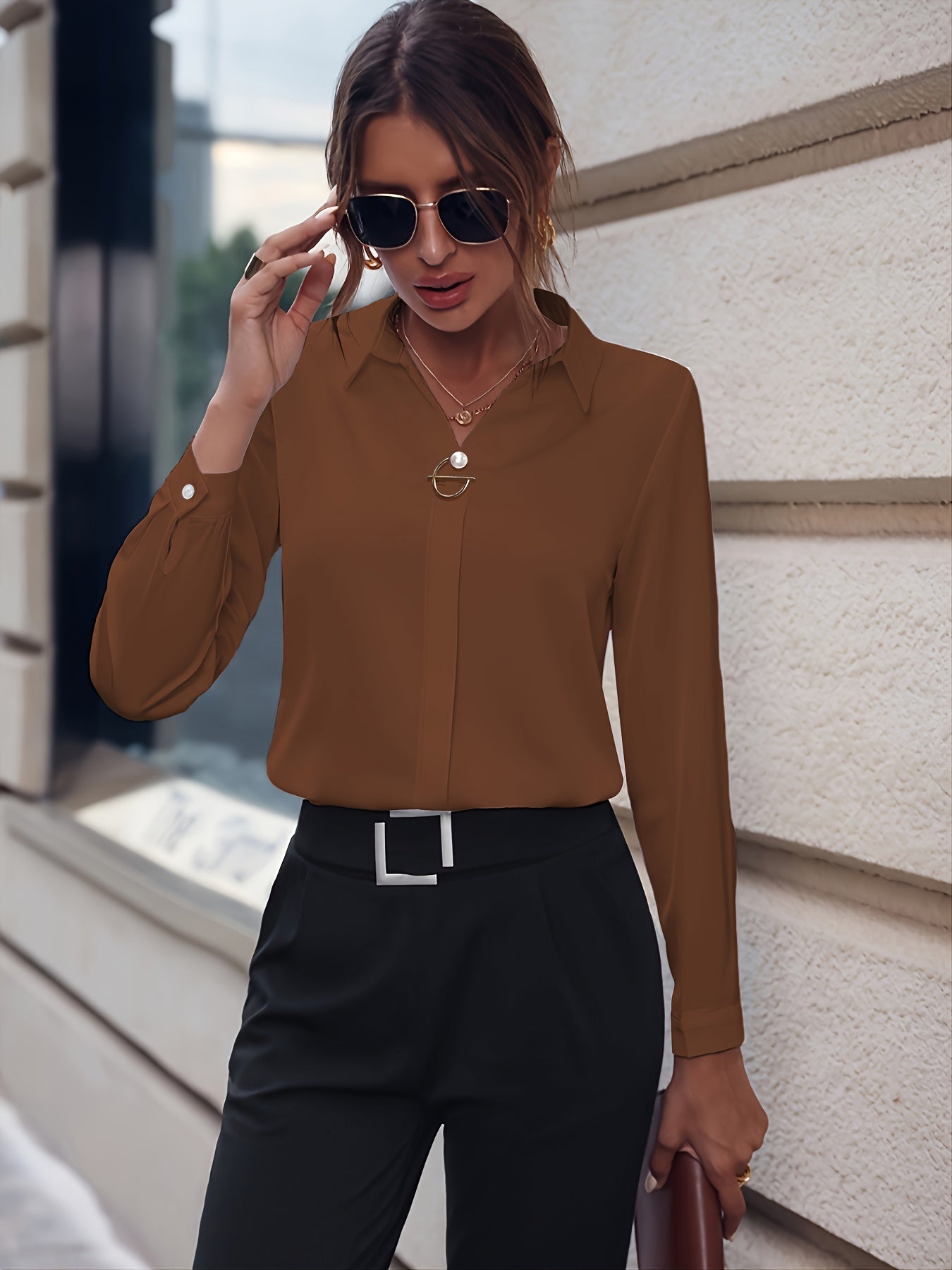 Vit elegant slim-fit blus - Carina