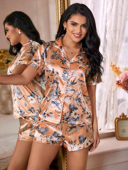 Pyjamasset i satin med tropiskt tryck - Elvira