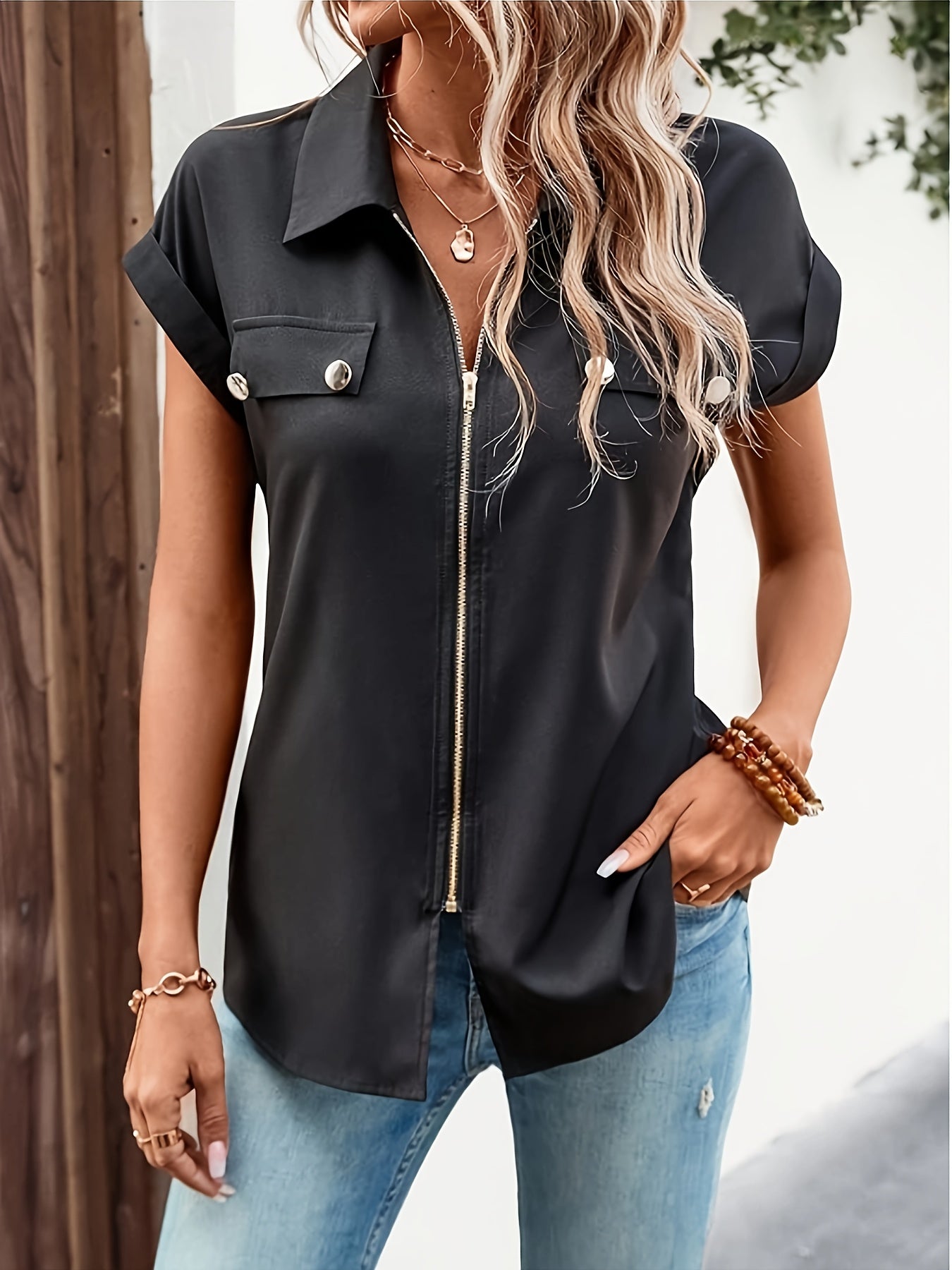 Svart blus med dragkedja - Emelie