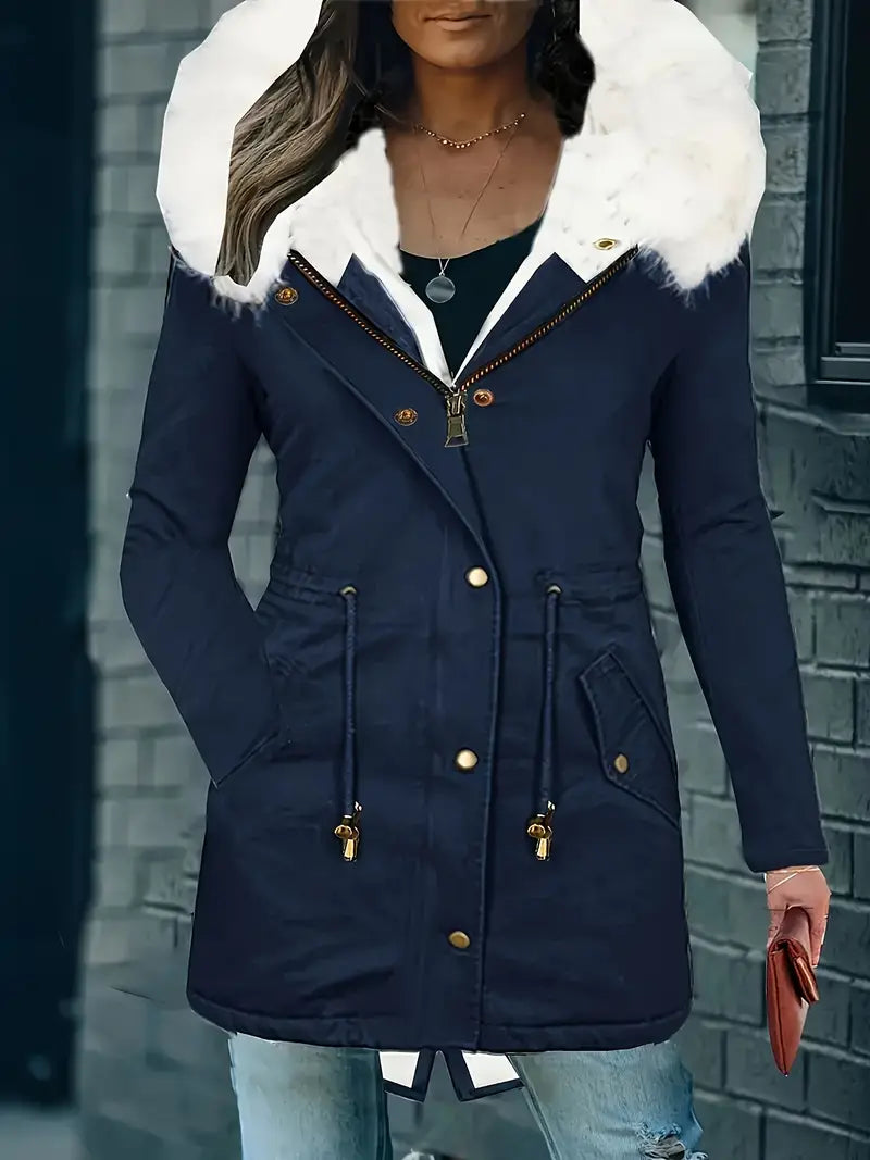 Parkas med huva, långa ärmar och fuskpälskant - Yessica