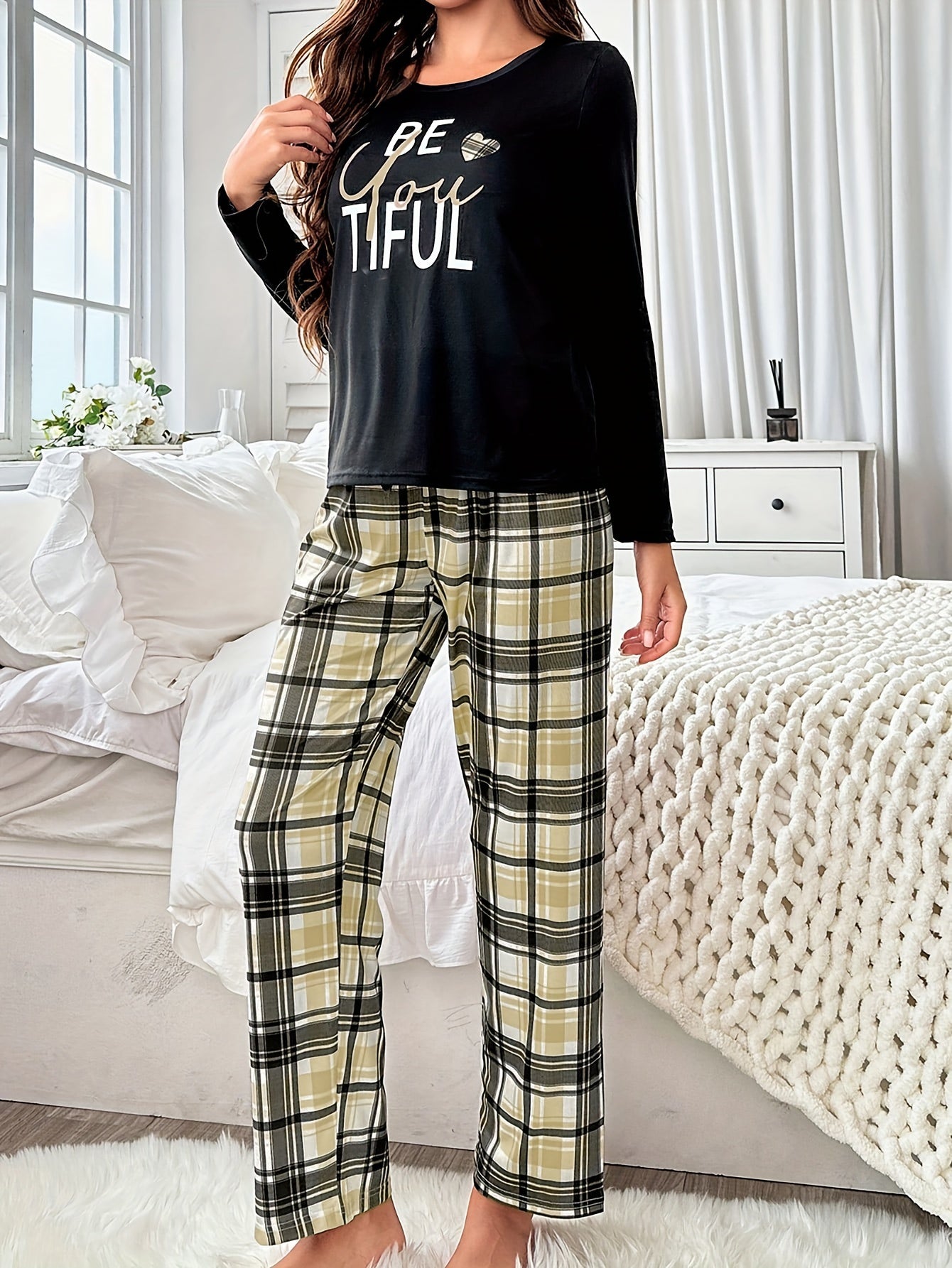 Långärmad skjorta och rutig pyjamasset -  Sunniva