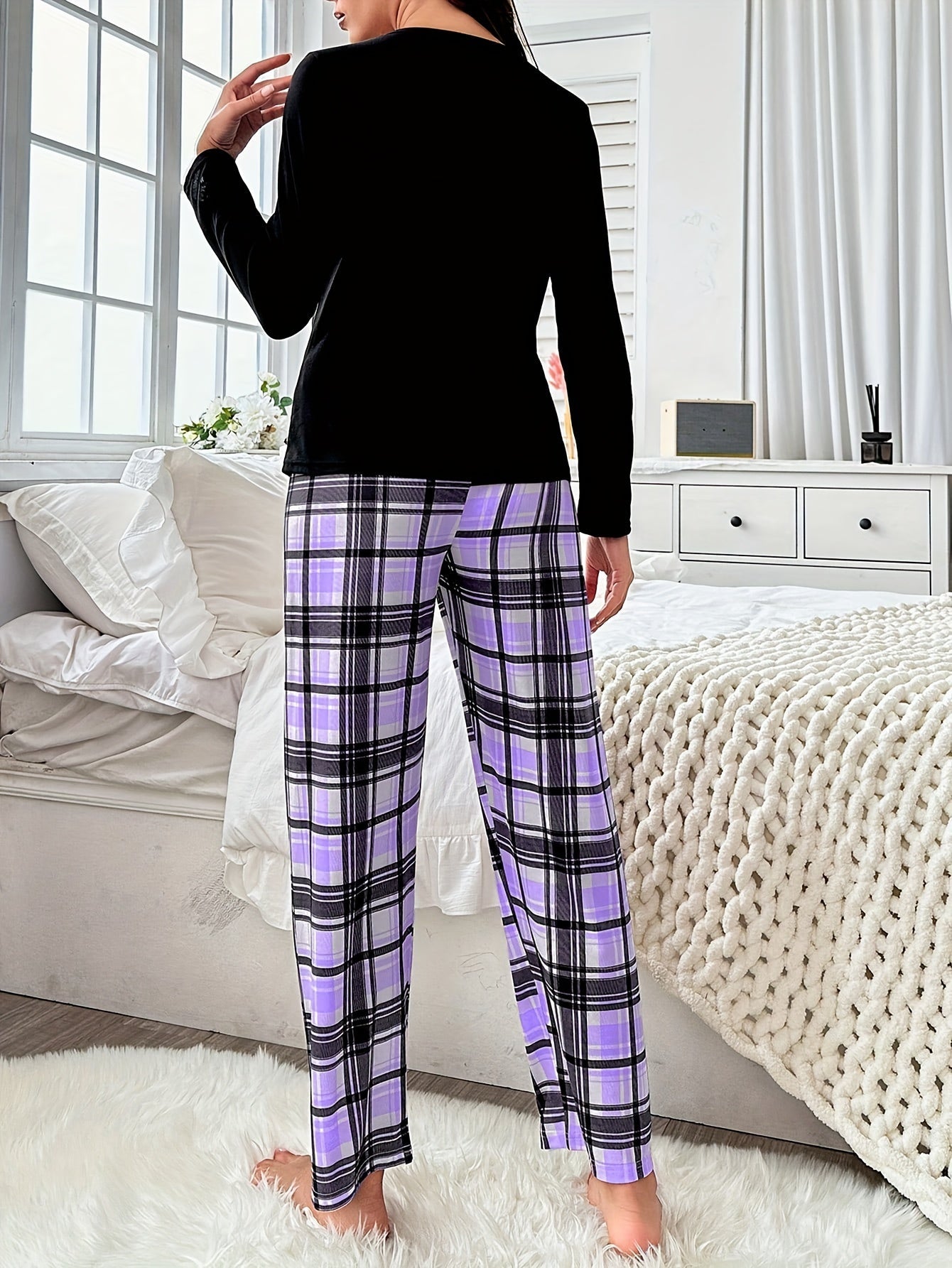 Långärmad skjorta och rutig pyjamasset -  Sunniva
