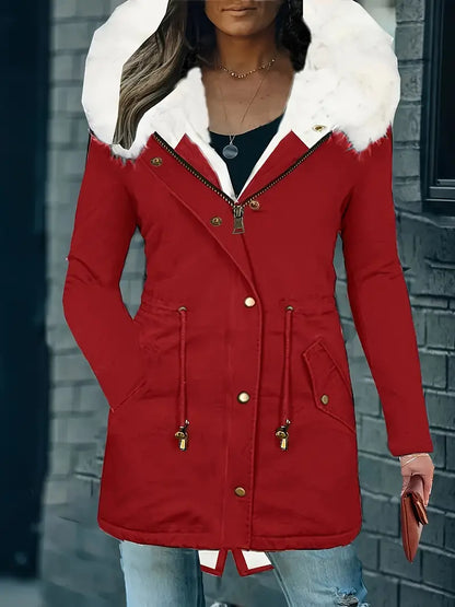 Parkas med huva, långa ärmar och fuskpälskant - Yessica