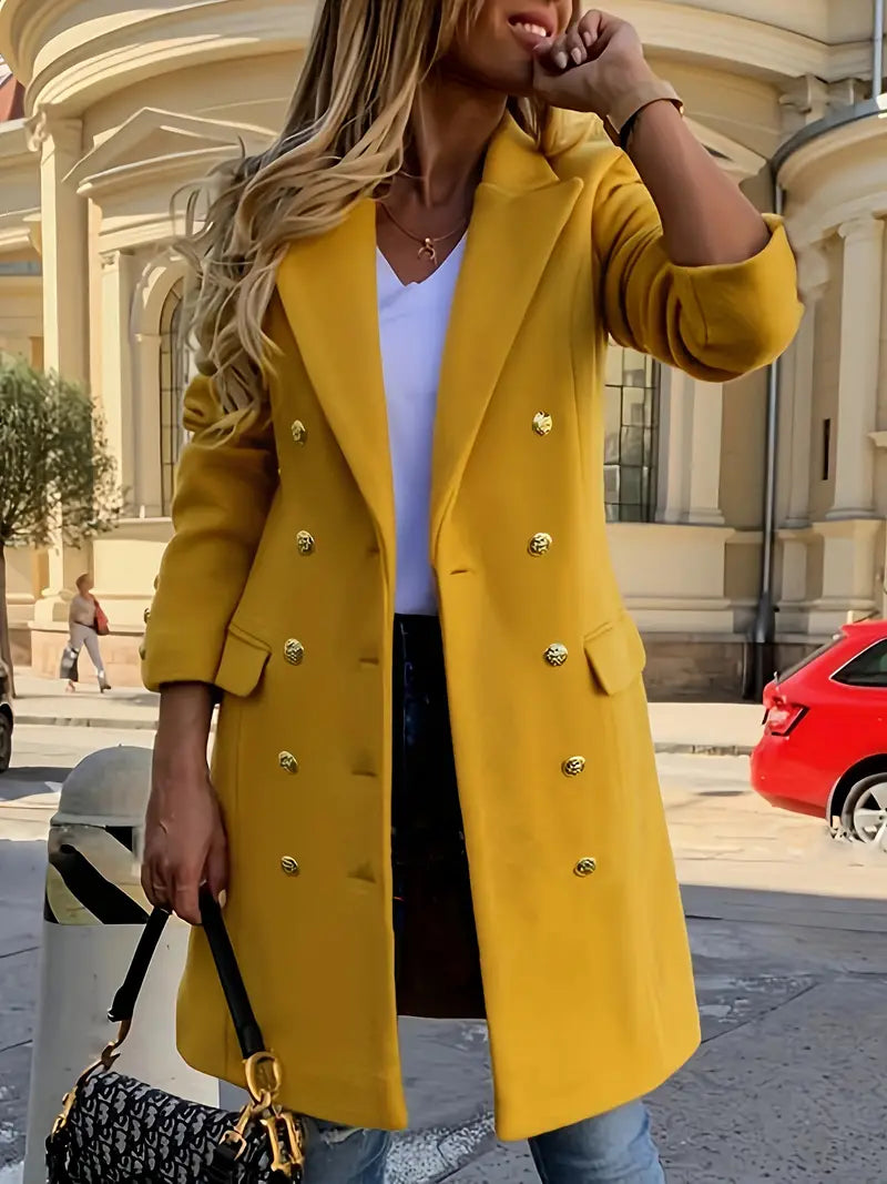 Elegant dubbelknäppt kappa med lapelkrage -  Janina