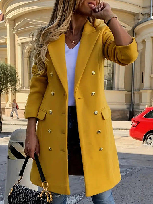 Elegant dubbelknäppt kappa med lapelkrage -  Janina