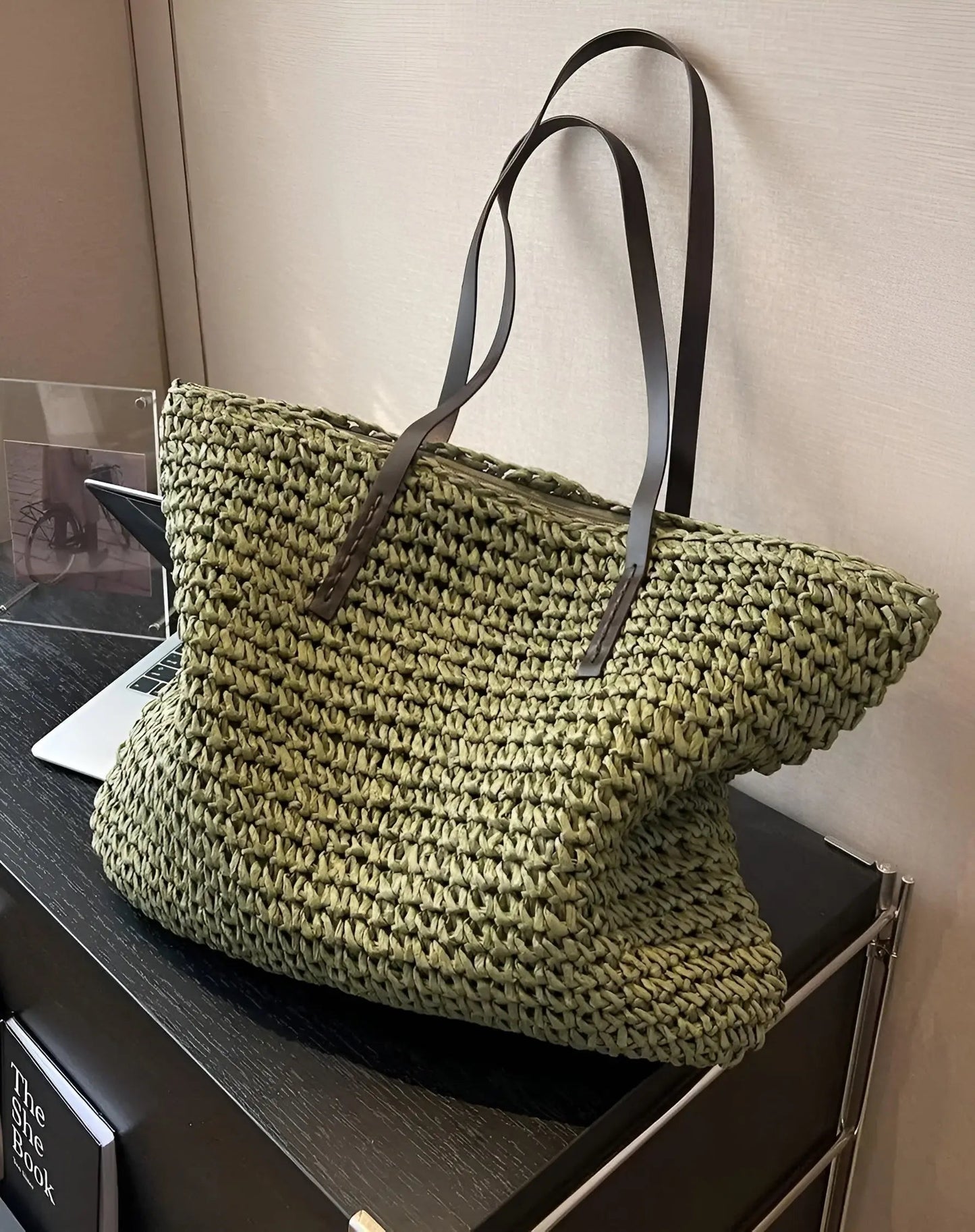 Snygg vävd shopper med långa handtag - Hedda