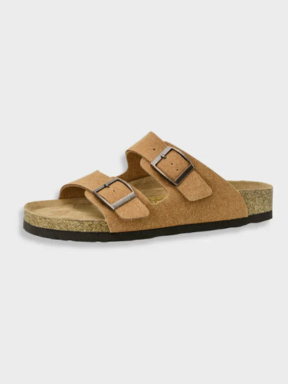 Sandaler med läderspänne med korksula för kvinnor - Greta