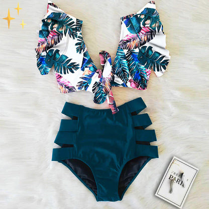 Bikiniset med hög midja nederdel och volangtopp - Michayla
