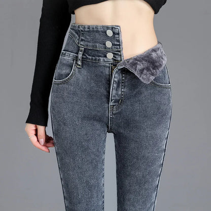 Varma skinny-jeans med hög midja - Carola