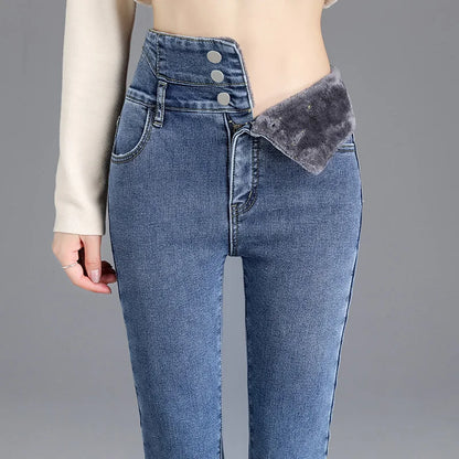 Varma skinny-jeans med hög midja - Carola