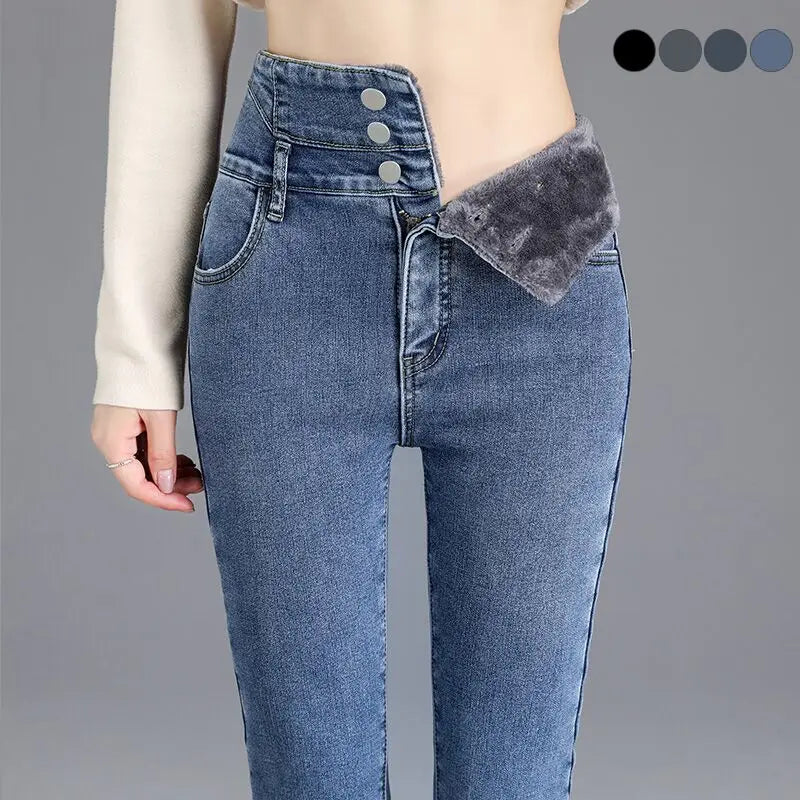 Varma skinny-jeans med hög midja - Carola