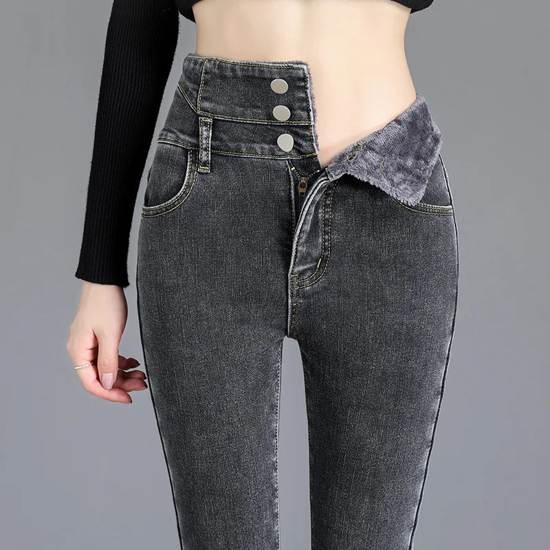 Varma skinny-jeans med hög midja - Carola
