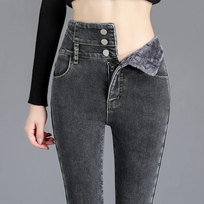 Varma skinny-jeans med hög midja - Carola