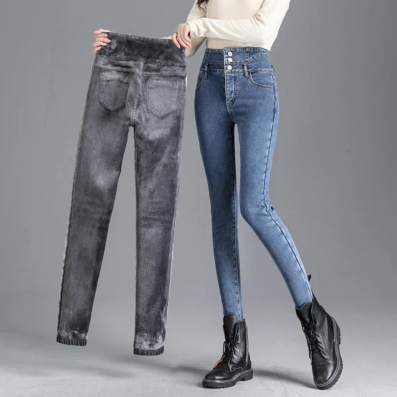 Varma skinny-jeans med hög midja - Carola