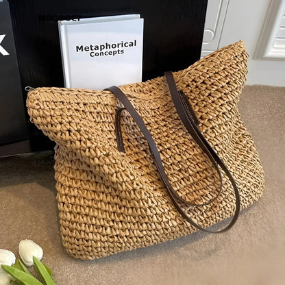 Snygg vävd shopper med långa handtag - Hedda