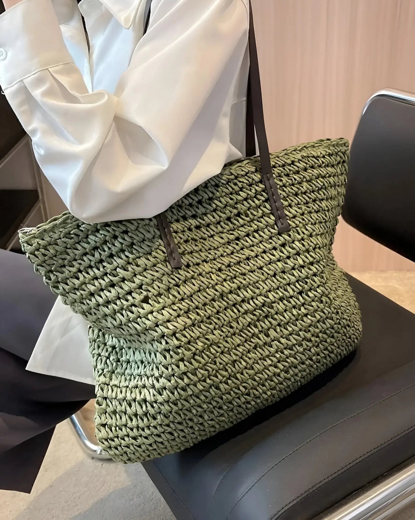 Snygg vävd shopper med långa handtag - Hedda