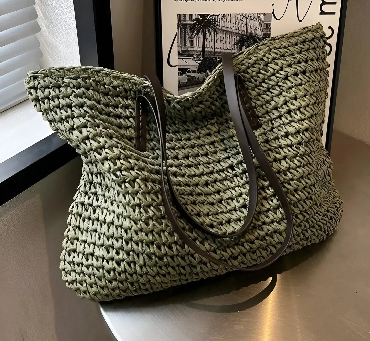 Snygg vävd shopper med långa handtag - Hedda