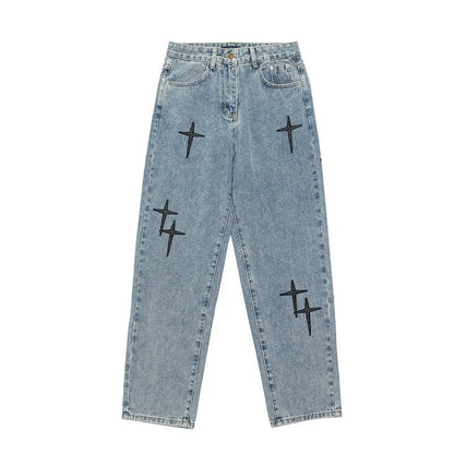 Korsbroderade retrotvättade baggy jeans för män - Jon
