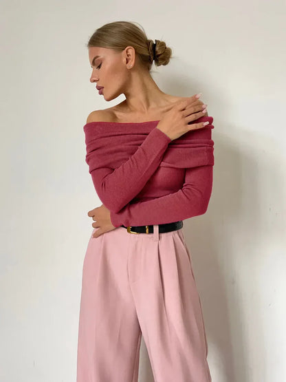 Off-shoulder stickad tröja - Dorotea