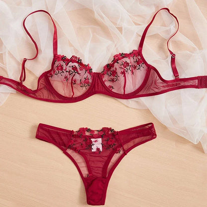 Skira blommiga broderade tvådelade underkläder - Ahnika