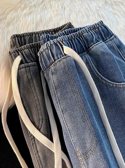 Sammetsfodrade jeans med vida ben och resår i midjan - Carine