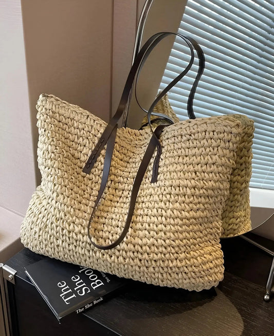 Snygg vävd shopper med långa handtag - Hedda