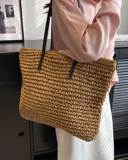 Snygg vävd shopper med långa handtag - Hedda