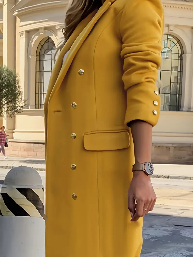 Elegant dubbelknäppt kappa med lapelkrage -  Janina