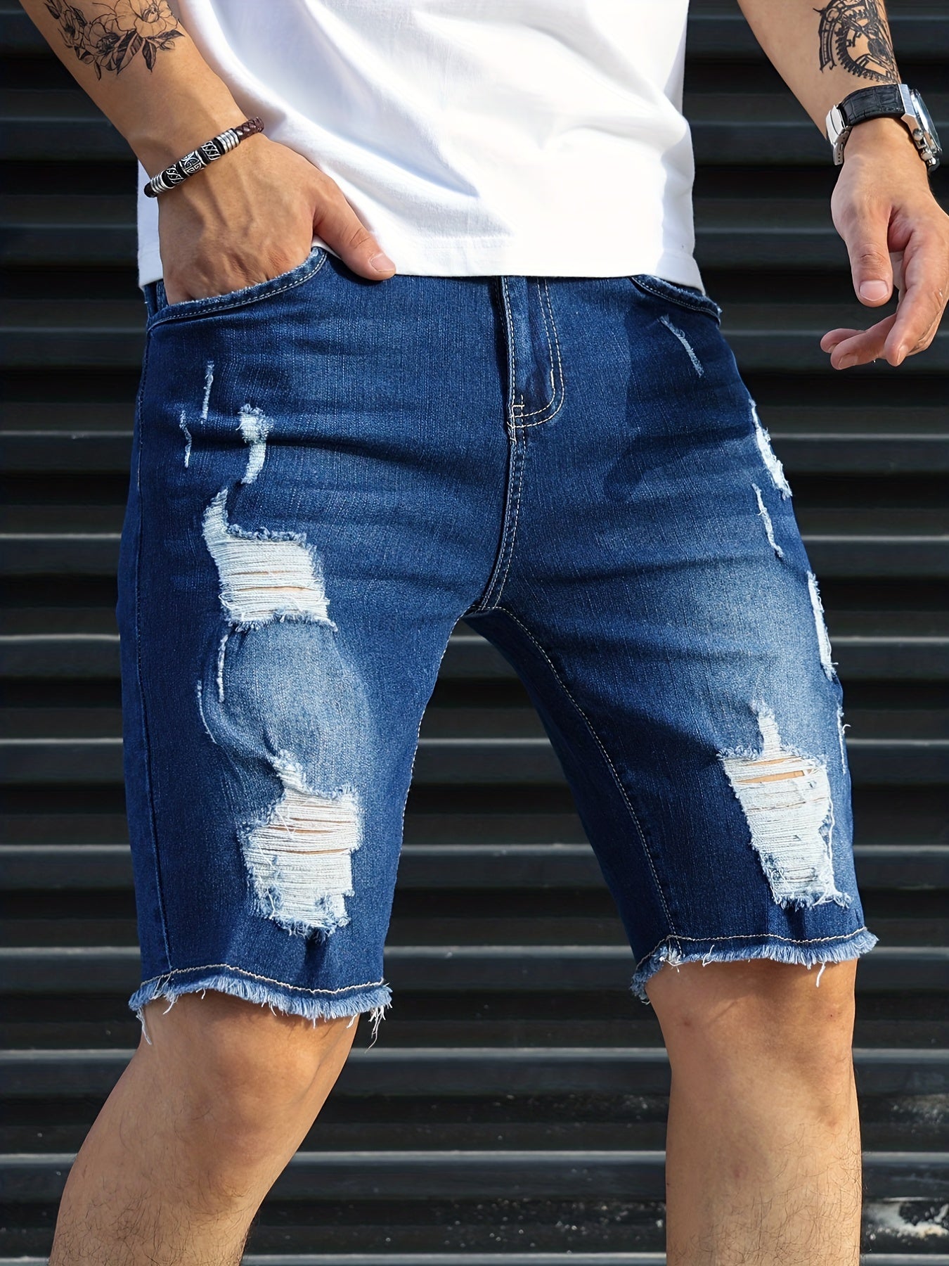 Kungsblå slitna shorts - Rikard
