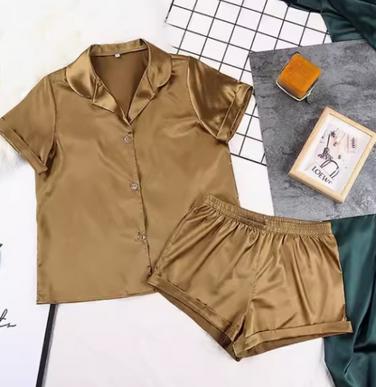 Pyjamasset i satin med tropiskt tryck - Elvira