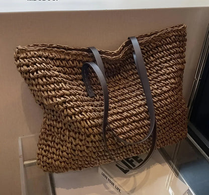 Snygg vävd shopper med långa handtag - Hedda