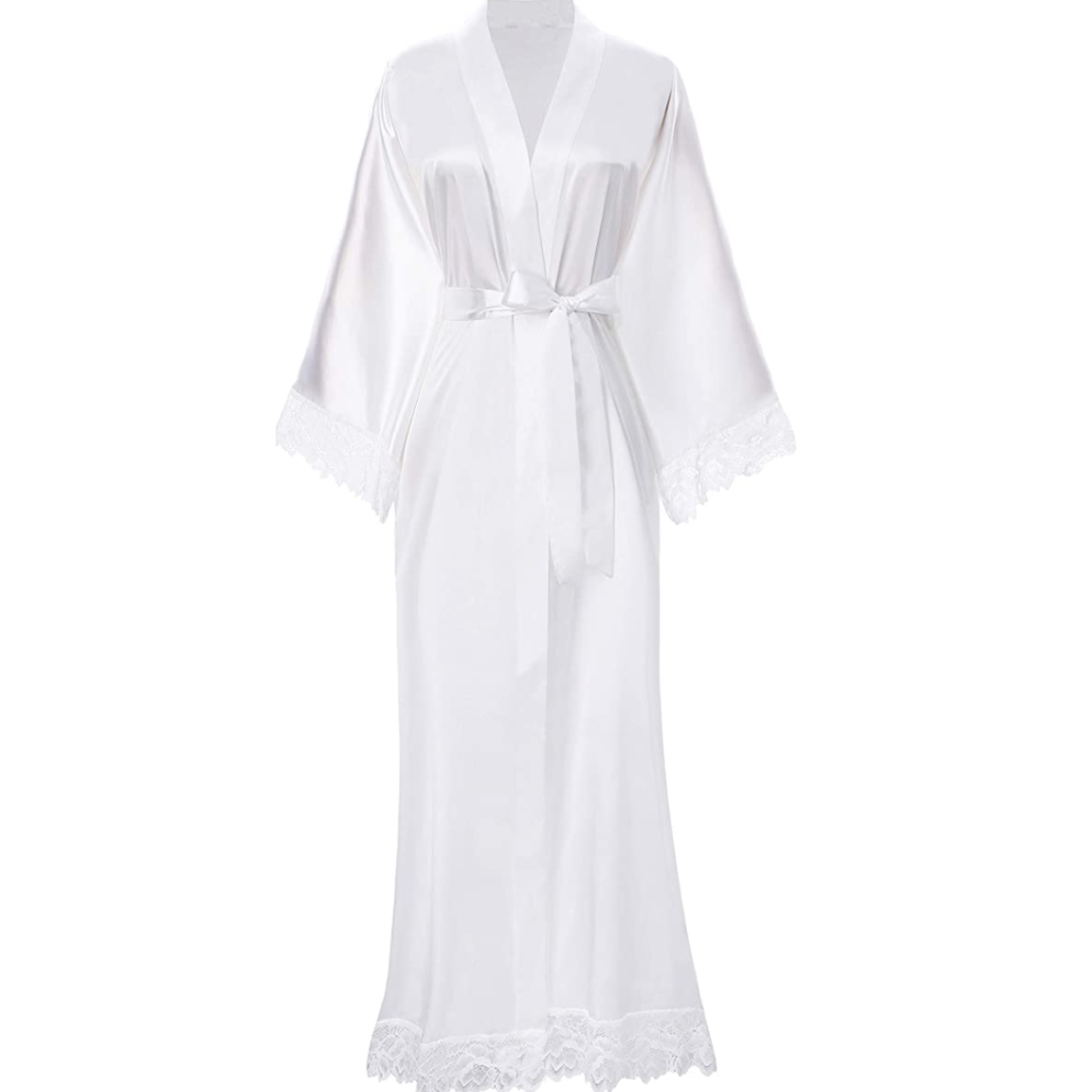 Lång satinpeignoir med spetsfinish - Elina