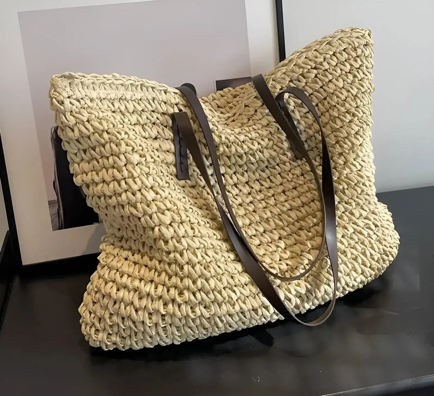 Snygg vävd shopper med långa handtag - Hedda