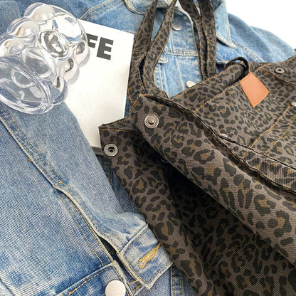 Överdimensionerad tygväska i canvas med leopardtryck -  Boel