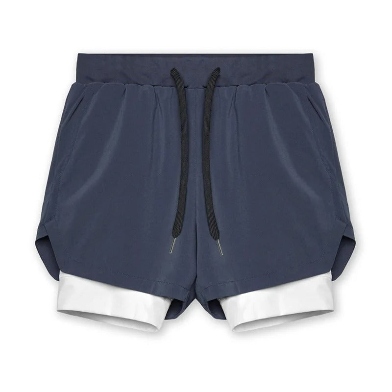Dubbellagers andningsbara fitnessshorts för män - Kennet